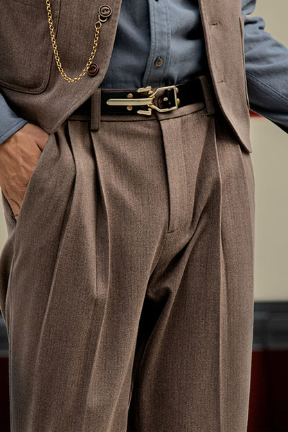 British style high-end suit pants men's autumn and winter retro style handsome casual nine-point pants drape straight trousers