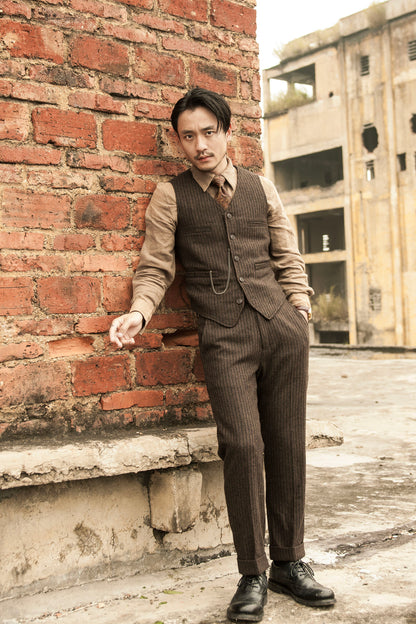 Independent retro yuppie wool vest men British business formal striped vest suit vest