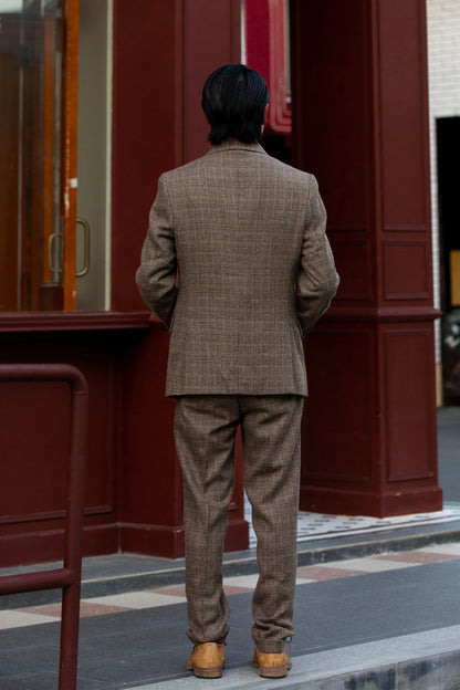 British retro plaid suit jacket men wool plaid business casual double-breasted suit