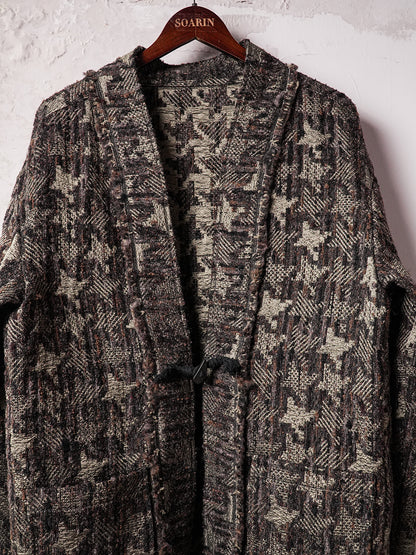 SOARIN WORLD Distressed Geo-Jacquard Loose Wool-Blend Coat Jacket DCZ253TJ104
