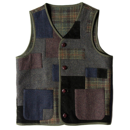 SOARIN  Regular Fit Vintage Patchwork Multi-Blend Tweed Vest Waistcoat Z83B18