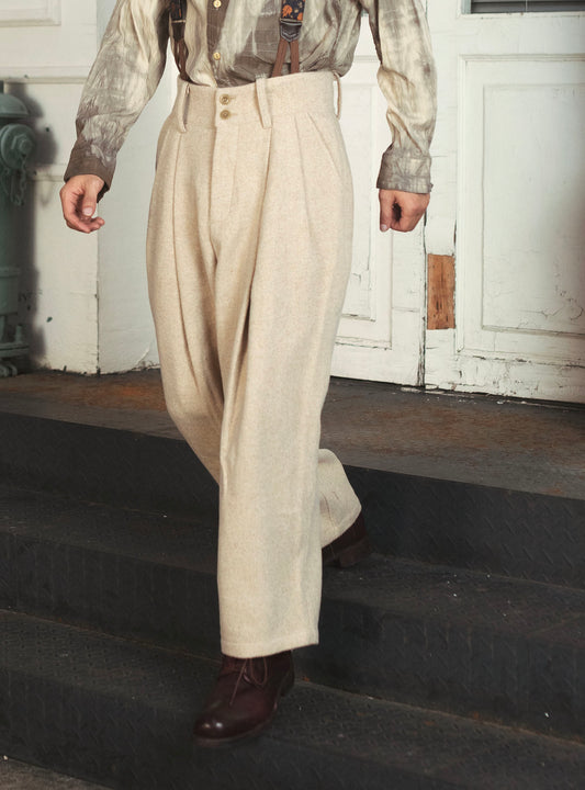 British retro wool high waist pants for men Business casual straight loose wool suit trousers