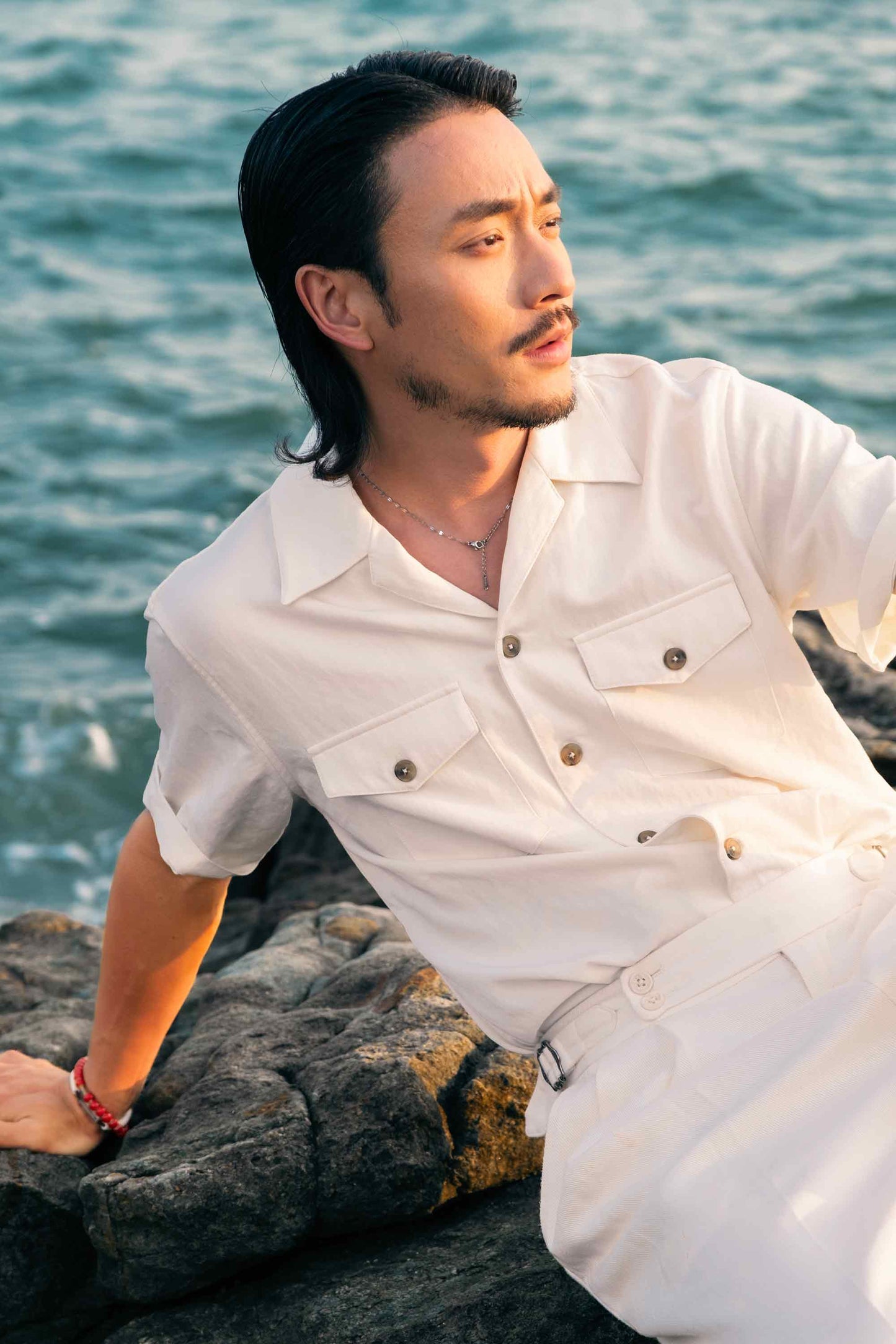 Retro American style workwear Cuban collar shirt men's double pocket casual drape neutral simple short-sleeved shirt