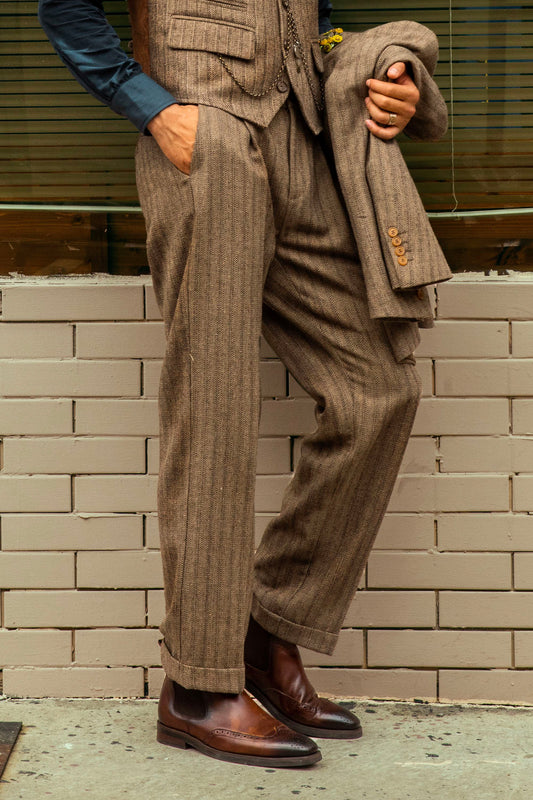 British retro striped suit pants for men, wool straight-leg loose pants business casual trousers