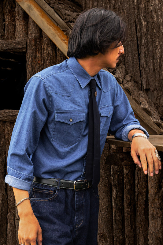 American retro style workwear denim shirt men's Ami Khaki autumn and winter heavy casual long-sleeved shirt jacket