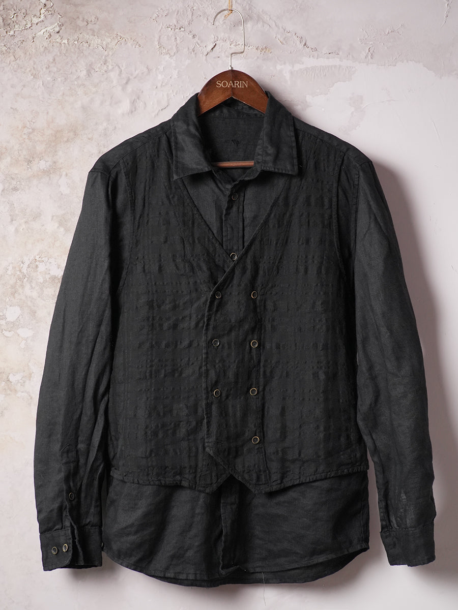 SOARIN WORLD Pioneer Wabi-Sabi Regular-Fit Crinkled Pure-Linen Two-Piece Set Shirt Vest N-DCZ253TC23