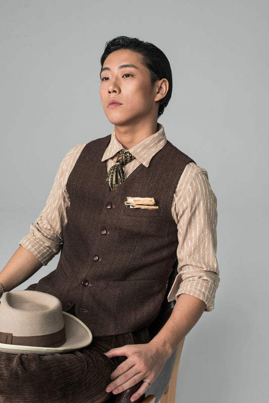 Independent retro British tweed suit vest men's vintage inspiration patchwork suit vest wool vest