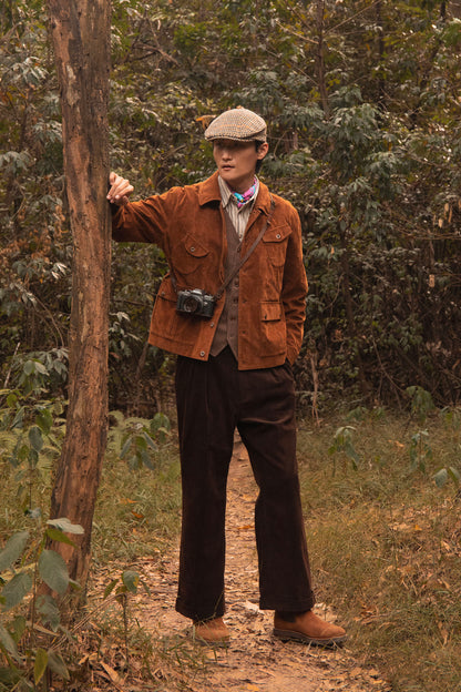 American retro style suede jacket men's Ami Khaki military uniform multi-pocket deerskin hunting jacket