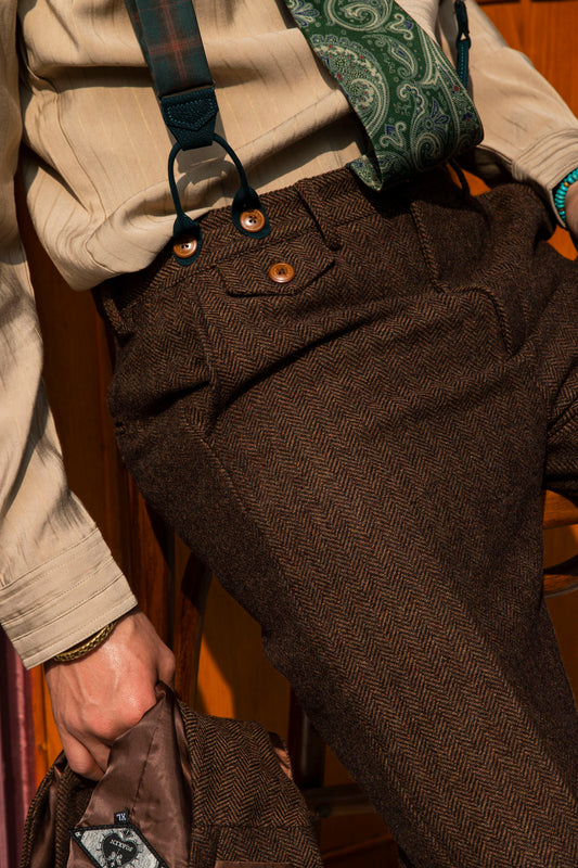 American retro style woolen nine-point trousers men's Ami khaki wool casual straight loose nine-point suit trousers