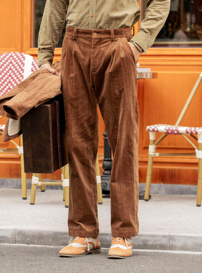 British retro style corduroy loose trousers men striped business casual straight suit trousers