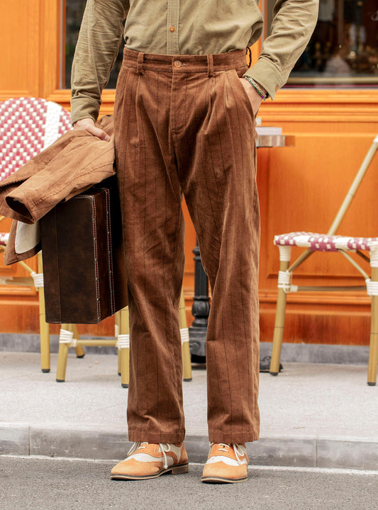 British retro style corduroy loose trousers men striped business casual straight suit trousers
