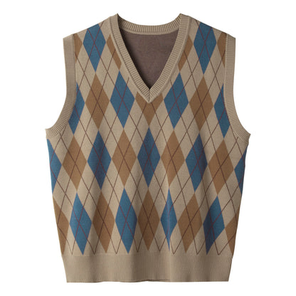 British retro style V-neck sweater vest for men Vintage style business casual sweetheart neck knitted waistcoat