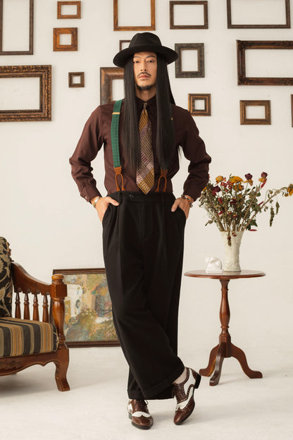 British retro style woolen straight pants men's winter yuppie business casual loose drape suit trousers