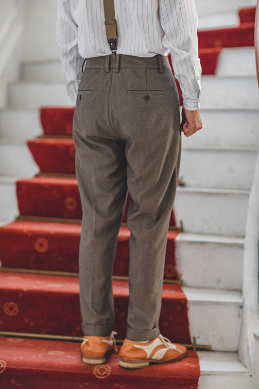 British retro slim-fit suit pants for men, high-end double pleat business casual tapered nine-point trousers