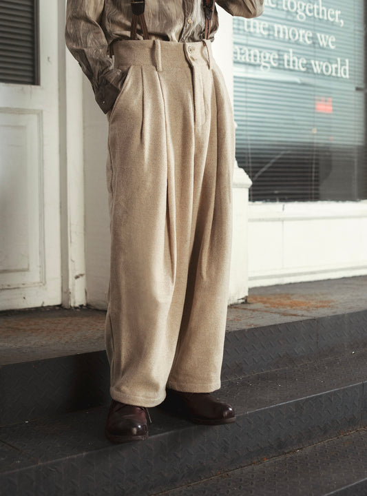 British retro wool high waist pants for men Business casual straight loose wool suit trousers