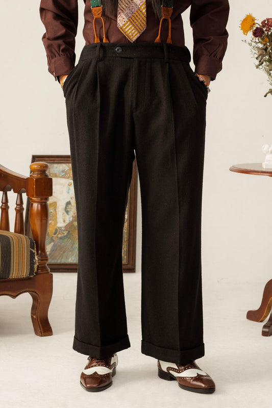 British retro style woolen straight pants men's winter yuppie business casual loose drape suit trousers
