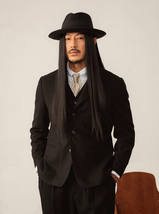 British style retro black suit jacket for men Winter woolen casual business formal wedding suit
