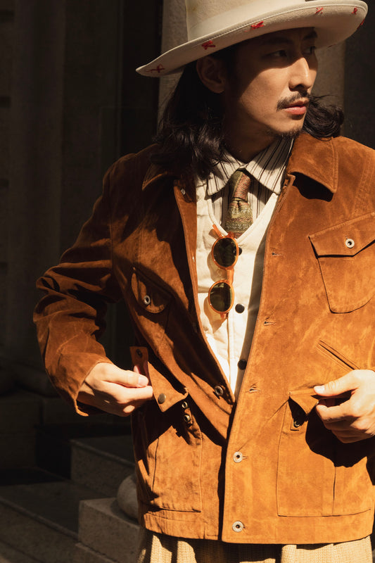 American retro style suede jacket men's Ami Khaki military uniform multi-pocket deerskin hunting jacket