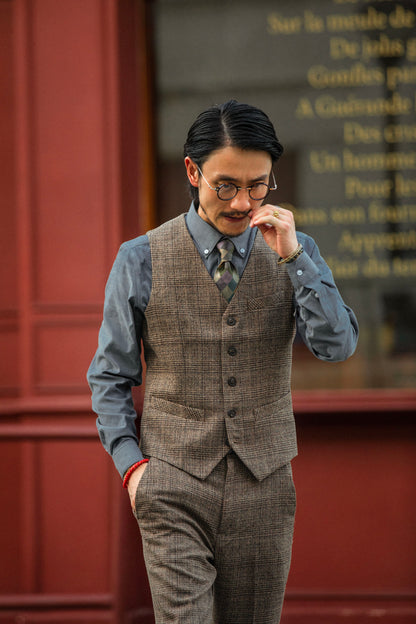 Retro British style plaid suit vest men actor suit vest business casual slim suit vest