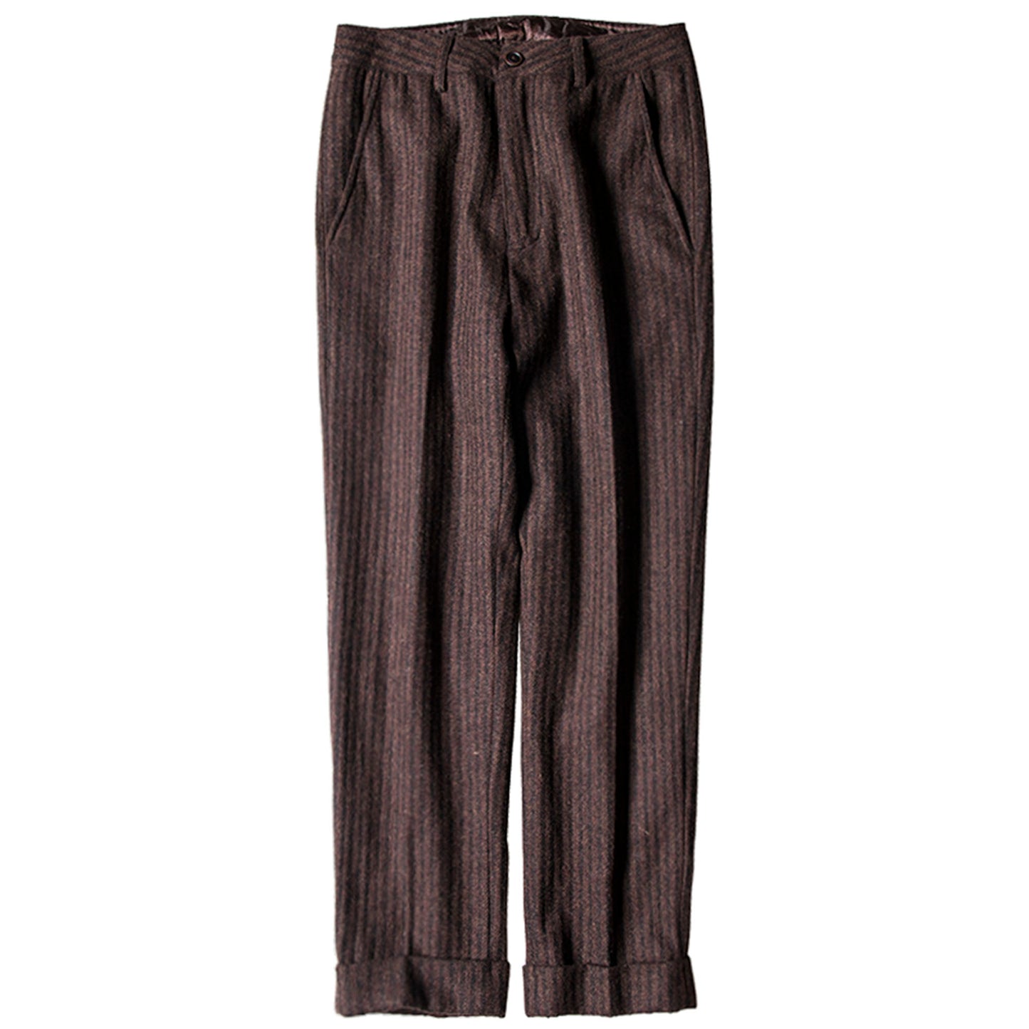 British retro wool trousers for men, vintage striped tweed casual straight-leg nine-point trousers