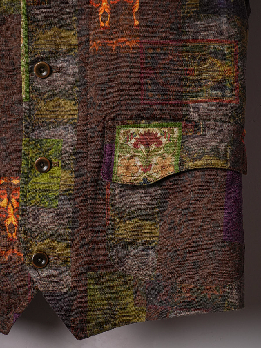 SOARIN WORLD Vintage Artisan Regular-Fit Printed Linen Tailored Vest N-DCZ253TB01