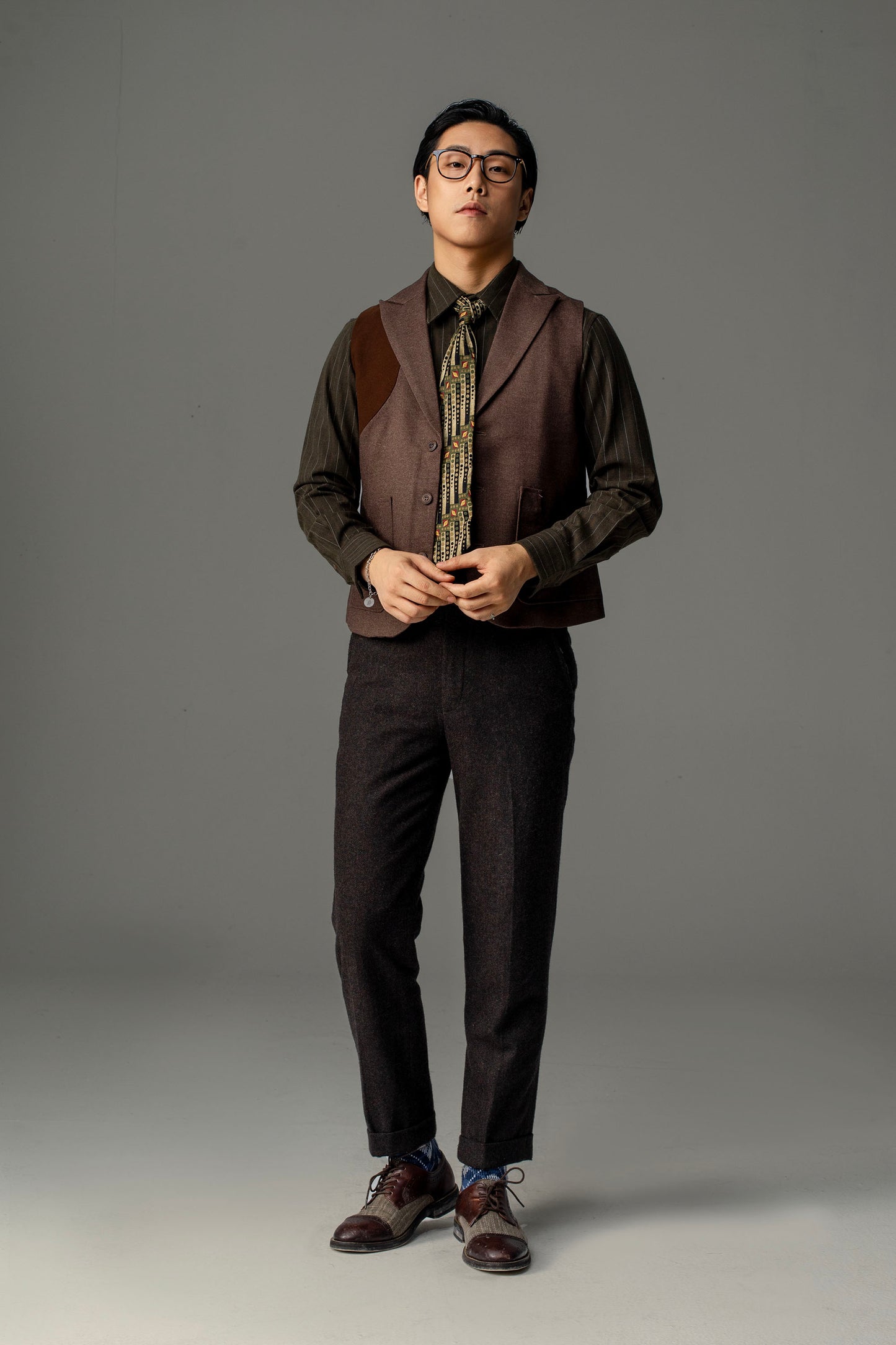 SOARIN original British retro style nine-point handsome pants men's wool tweed tapered casual suit pants