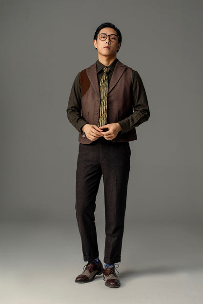 SOARIN original British retro style nine-point handsome pants men's wool tweed tapered casual suit pants