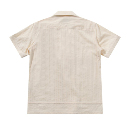 British retro style Cuban collar short-sleeved shirt for men Cotton casual slim striped short-sleeved shirt