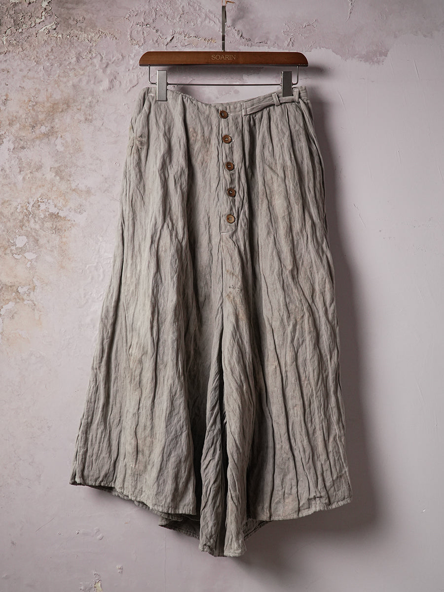SOARIN WORLD Artisan Wabi-Sabi Sculptural Wide-Leg Wrinkled Cotton-Blend Culottes N-DCZ253TF12