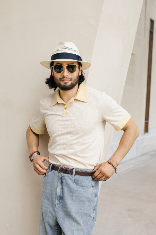 British retro style diamond pattern polo shirt men's lapel stitching business casual slim thin short-sleeved T-shirt