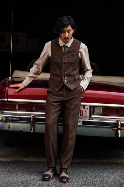 American retro style woolen nine-point trousers men's Ami khaki wool casual straight loose nine-point suit trousers