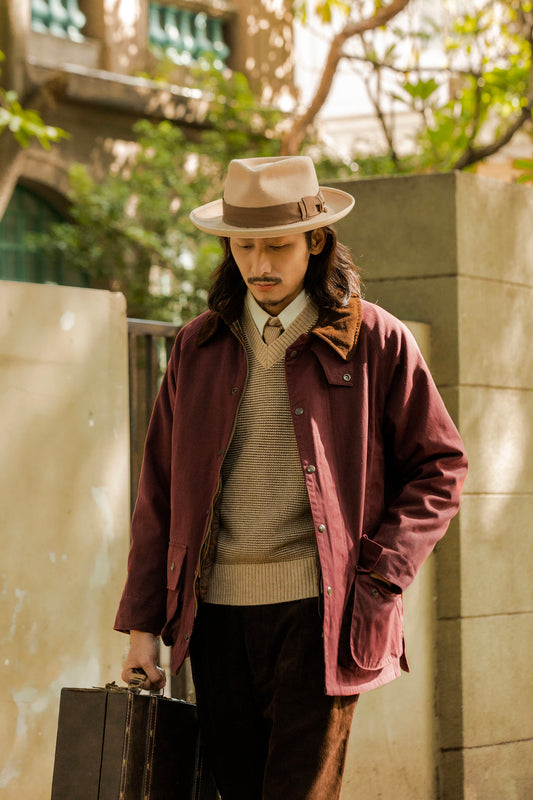American workwear retro style waxed cloth jacket men's heavy windproof splicing casual loose hunting jacket
