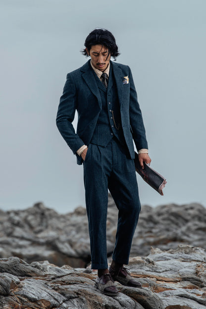 Retro British style woolen suit jacket for men yuppie business formal casual suit