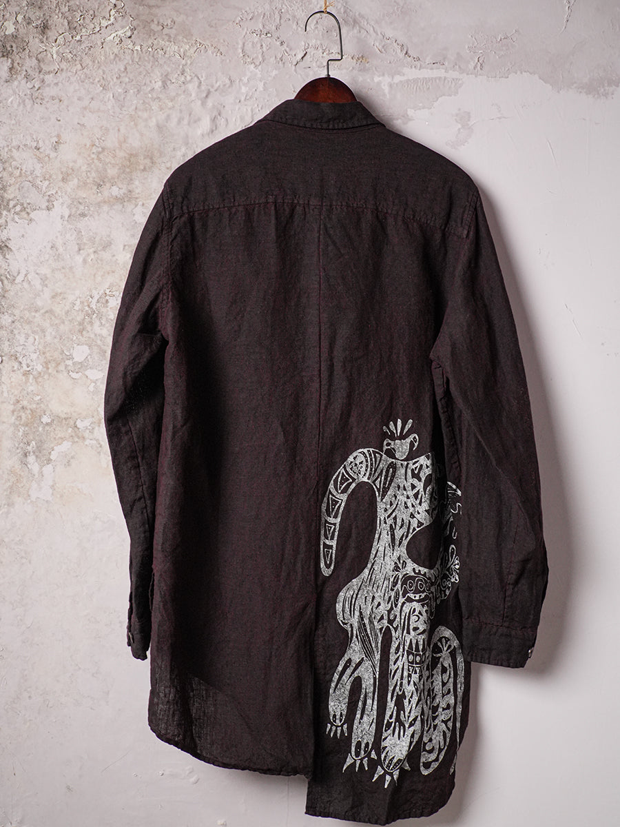 SOARIN WORLD Avant-Garde Artisan Regular-Fit Graffiti Pure-Linen Long-Sleeve Shirt LM262C06