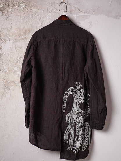 SOARIN WORLD Avant-Garde Artisan Regular-Fit Graffiti Pure-Linen Long-Sleeve Shirt LM262C06