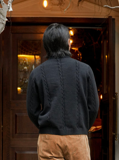 British retro style lapel turtleneck sweater men's heavy warm pullover sweater knitted bottoming sweater