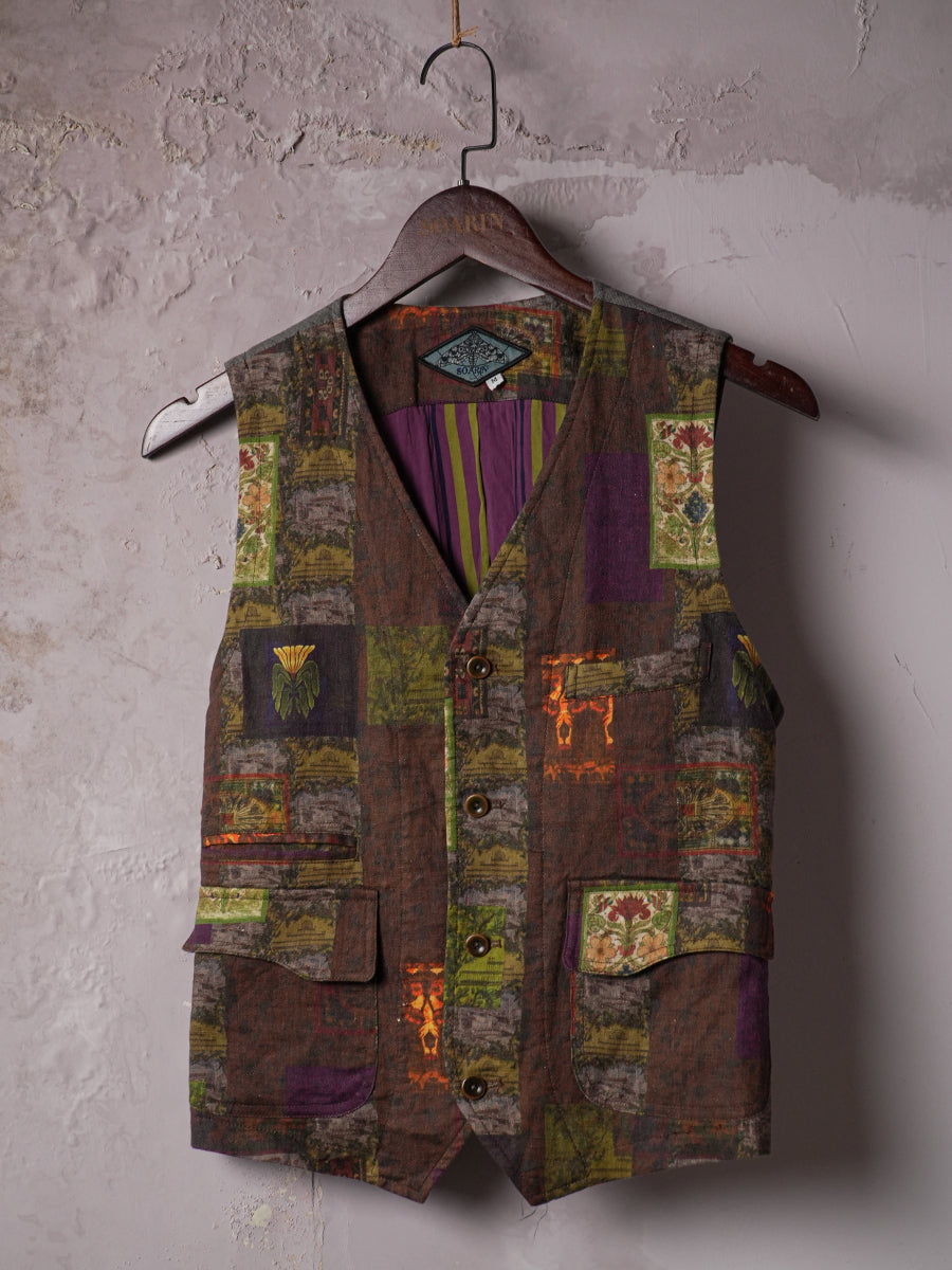 SOARIN WORLD Vintage Artisan Regular-Fit Printed Linen Tailored Vest N-DCZ253TB01