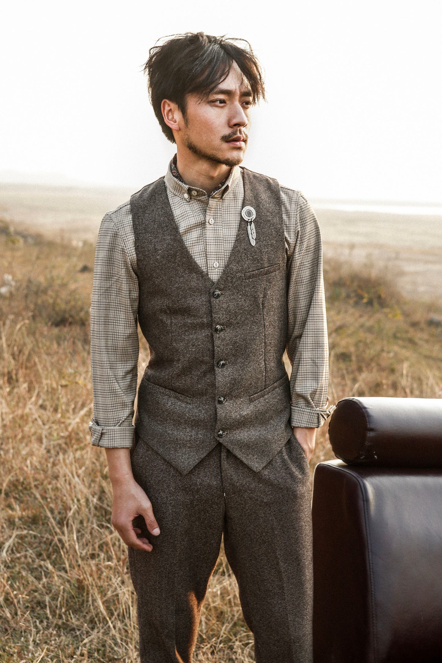 Retro British suit vest for men Business casual suit vest slim fit small vest trendy waistcoat