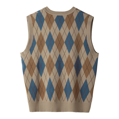 British retro style V-neck sweater vest for men Vintage style business casual sweetheart neck knitted waistcoat