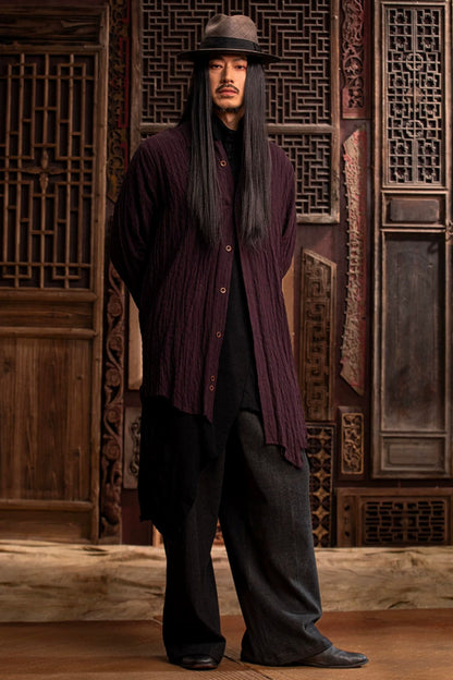 SOARIN WOLRD  Gai Yu Xia Series Loose Fit Cotton Linen Blend Asymmetric Long Shirt Cardigan DCZ243TC361