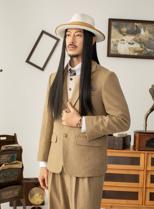 Waffle British retro wool suit jacket for men Business casual slim suit