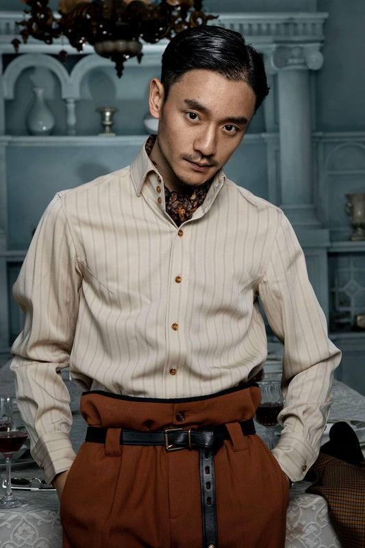 British style high-end French shirt men's Vintage retro yuppie suit striped long-sleeved shirt