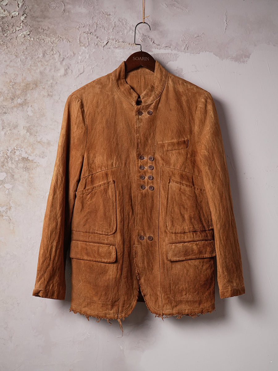 SOARIN WORLD Avant-Garde Artisan Structured Cotton-Linen Raw-Hem Jacket Z212XZ403