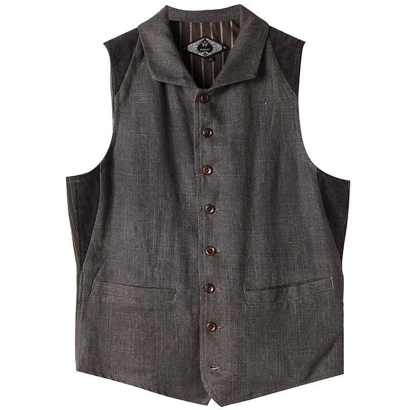 SOARIN Regular Fit Viscose Linen Cotton Multi-Fabric Patchwork Waistcoat Vest Z213B420
