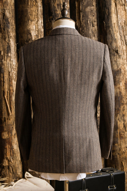 British style elegant high-end wool suit men's retro striped suit jacket