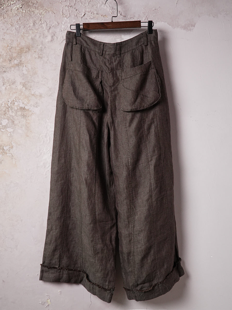 SOARIN WORLD Vintage Artisan Loose-Fit Linen-Hemp Blend Wide-Leg Trousers DCZ253TF247