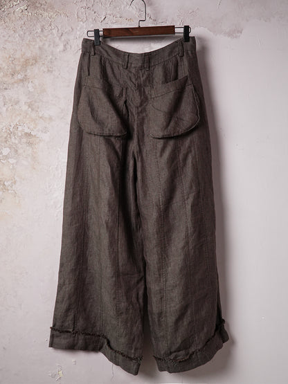 SOARIN WORLD Vintage Artisan Loose-Fit Linen-Hemp Blend Wide-Leg Trousers DCZ253TF247