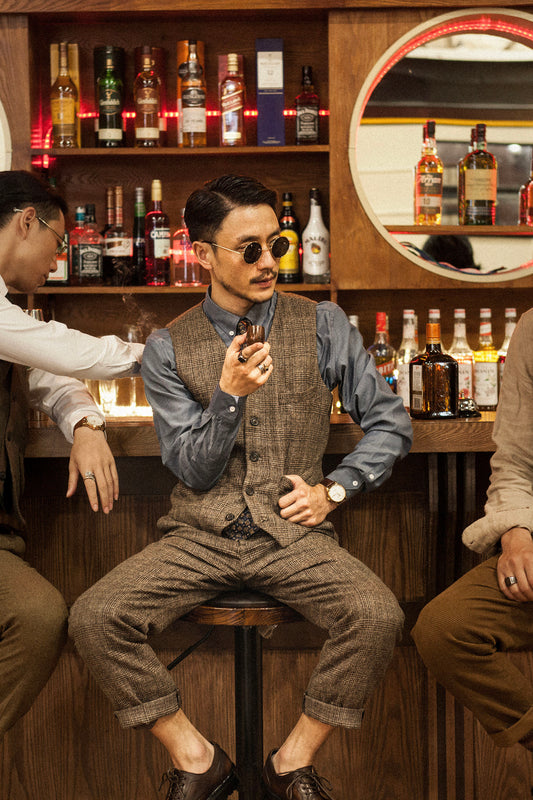 Retro British style plaid suit vest men actor suit vest business casual slim suit vest