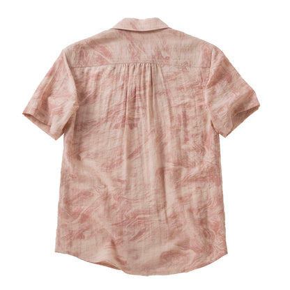 French retro double-breasted short-sleeved shirt for men Pink textured simple gentleman Cuban collar shirt