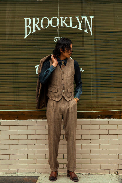 British retro striped suit pants for men, wool straight-leg loose pants business casual trousers